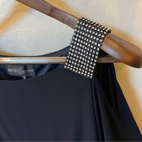 Betsy Adam elegant batwing tunic dress w rhinestones embelishment, stretchy sz 8 - Picture 4 of 12